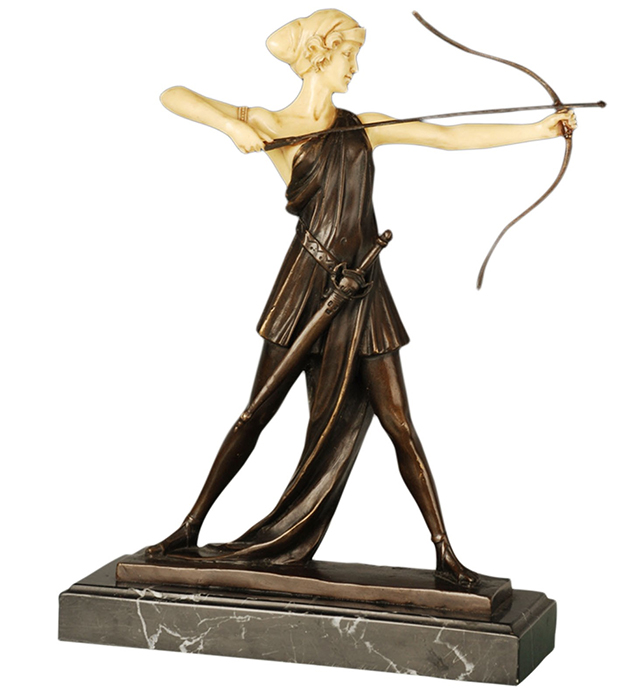 Lady Archer Sculpture On Marble Base - Click Image to Close